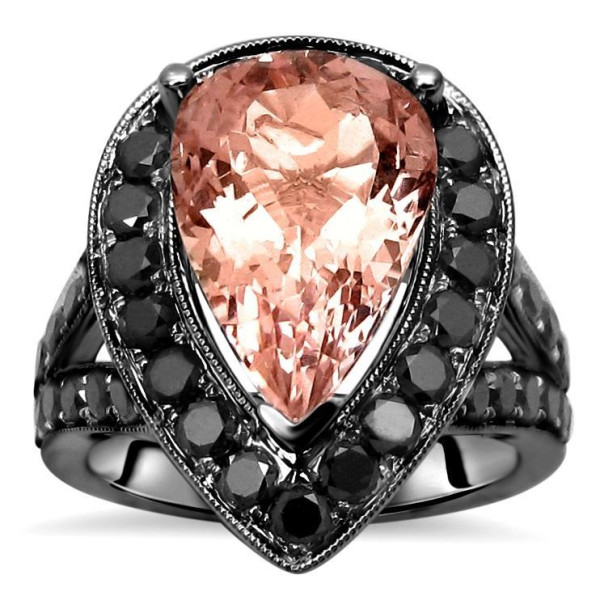 Yaffie ™ Exquisite Black Gold Morganite & 1 1/2ct TDW Black Diamond Engagement Ring