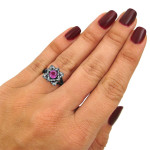 Yaffie™ Handcrafted Lotus Flower Engagement Ring: Pink Round Sapphire and 2/5ct TDW Diamond in Black Gold and White Gold.