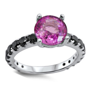 Yaffie Black Diamond Engagement Ring with Pink Sapphire Accent - 1ct TDW and Custom-Made, a Black Gold Beauty