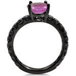 Yaffie ™ Bespoke Black Diamond Bridal Ring Set with Pink Sapphire Accents: Black Gold Glamour with 2 1/6 Total Diamond Weight.