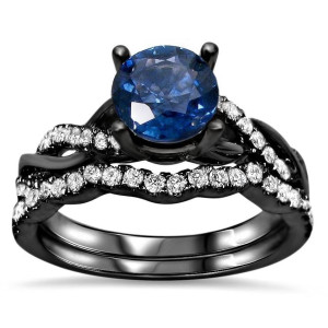 Yaffie ™custom Black Gold Sapphire and Diamond Ring with Infinity Design - 2/5ct TDW.