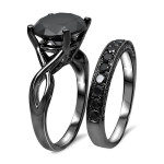 Yaffie™ Personalised Black Diamond Ring Set - 4 3/5 ct TDW, Sleek Black Plating.