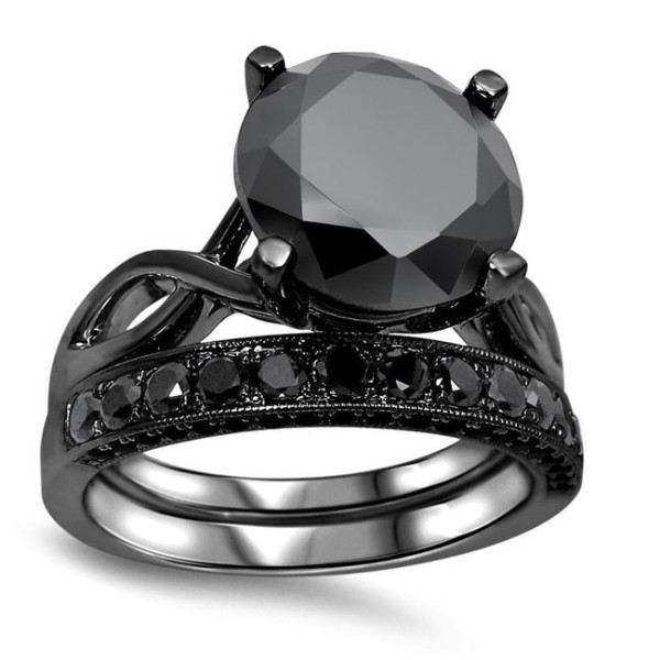 Yaffie ™ Custom-Made Black Diamond Ring Set - 4 3/5 ct TDW with Sleek Black Plating.