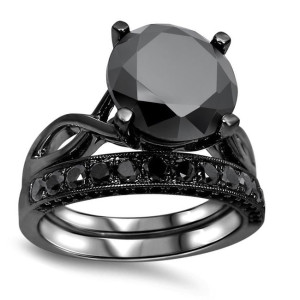 Yaffie™ Personalised Black Diamond Ring Set - 4 3/5 ct TDW, Sleek Black Plating.