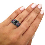 Yaffie ™ Custom Black Diamond Pink Sapphire Bridal Set with 3 4/5ctw Black Rhodium Gold