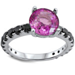 Yaffie ™ Custom Pink Sapphire and Black Diamond Engagement Ring with Black Rhodium-plated Gold - Stunning 2 1/4 TGW