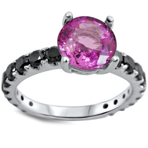 Yaffie ™ Custom Pink Sapphire and Black Diamond Engagement Ring with Black Rhodium-plated Gold - Stunning 2 1/4 TGW