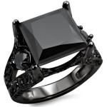 Yaffie™ Handcrafted Black Princess-cut Diamond Ring with 6 Carats of Black Rhodium-plated Gold