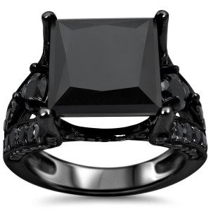 Bespoke Yaffie ™ Princess-cut Black Diamond Ring, Plated in Black Rhodium with 6 Carats TDW Gold