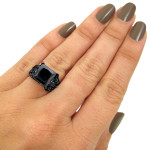 Yaffie ™ Handcrafted Black Princess-cut Diamond Ring: 6ct. TDW & Rhodium-plated Gold.