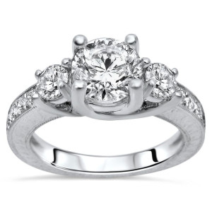 Vintage-inspired 3-Stone Diamond Engagement Ring, Yaffie Gold, 1 2/5 TDW