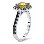 Yaffie ™ Custom Gold Engagement Ring with Cushion-cut Yellow Sapphire and Black Diamond - 1 3/4 TGW