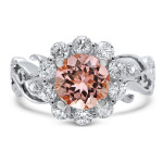 Morganite Floral Diamond Engagement Ring with 1.8 CT Gold Accent by Yaffie