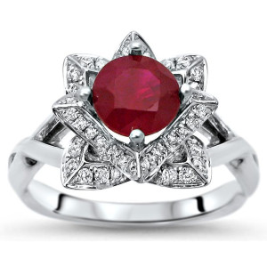 1ct Ruby & 2/5ct Diamond Flower Engagement Ring