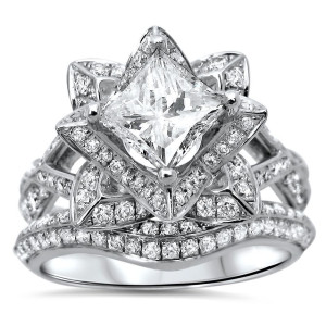Gold 2 1/10ct TDW Princess-cut Diamond Enhanced Lotus Flower Engagement Ring - Custom Made By Yaffie™