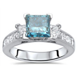 Blue Princess-Cut Bridal Set with 2.5 Carat TDW Yaffie Gold Diamonds