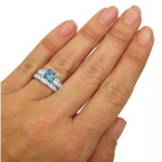 Blue Princess-Cut Bridal Set with 2.5 Carat TDW Yaffie Gold Diamonds