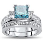 Blue Majesty Bridal Set with 2 1/2ct TDW Princess-cut Diamonds by Yaffie Gold