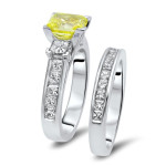 Yellow Princess-cut Diamond Bridal Set with Yaffie Gold 2 1/2ct TDW