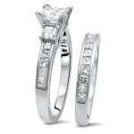 2ct TDW Yaffie Gold Engagement Ring Set featuring Princess-Cut Diamond in a 3-Stone Design