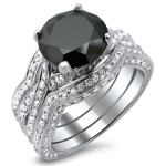 Yaffie ™ Custom Black Diamond Bridal Set with 4.4ct Total Weight in Gold Triple Band.