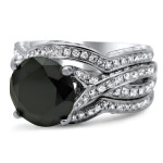 Yaffie ™ Custom Black Diamond Bridal Set with 4.4ct Total Weight in Gold Triple Band.