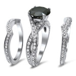 Yaffie ™ Custom Black Diamond Bridal Set with 4.4ct Total Weight in Gold Triple Band.