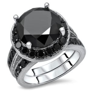 Yaffie ™ Custom-Made Black Round Diamond Engagement Ring Set with 6ct TDW of Gold