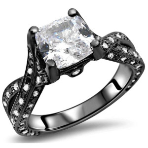 Yaffie™ creates custom Gold Cushion Engagement Rings with a stunning Moissanite center stone and Black & White Diamond accents.