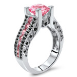 Yaffie Custom Cushion Pink Sapphire & Black Diamond Ring - GIA Certified, 2 1/6ct TGW & 1/3ct TDW