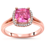 Pink Sapphire Diamond Engagement Ring with Cushion Cut and Yaffie Rose Gold Touch (1 1/10 TGW)