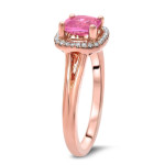 Pink Sapphire Diamond Engagement Ring with Cushion Cut and Yaffie Rose Gold Touch (1 1/10 TGW)