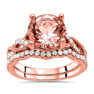 Morganite and Diamond Engagement Ring Set in Yaffie Rose Gold