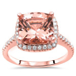 Morganite Diamond Engagement Ring Set with Cushion-cut 2 1/2ct TGW in Yaffie Rose Gold