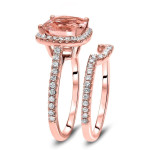 Morganite Diamond Engagement Ring Set with Cushion-cut 2 1/2ct TGW in Yaffie Rose Gold
