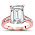 Rose Gold Bridal Set with 2 3/5 Carat Emerald-cut Moissanite and 2/5 Carat Diamond Sparkle