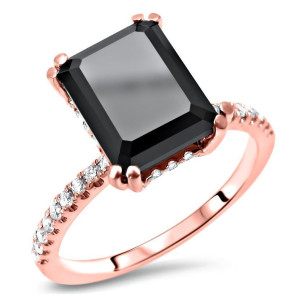Yaffie ™ Bespoke Rose Gold Engagement Ring with 2.875 Carats of Emerald-cut Black Diamonds