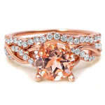 Rose Gold Bridal Set with 2/5ct TDW Diamond and Morganite by Yaffie