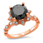 Yaffie™ Art Deco Black Diamond Ring: Vintage Elegance with 2ct TDW in Rose Gold