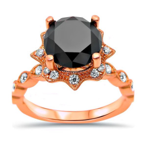 Yaffie™ Art Deco Black Diamond Ring: Vintage Elegance with 2ct TDW in Rose Gold