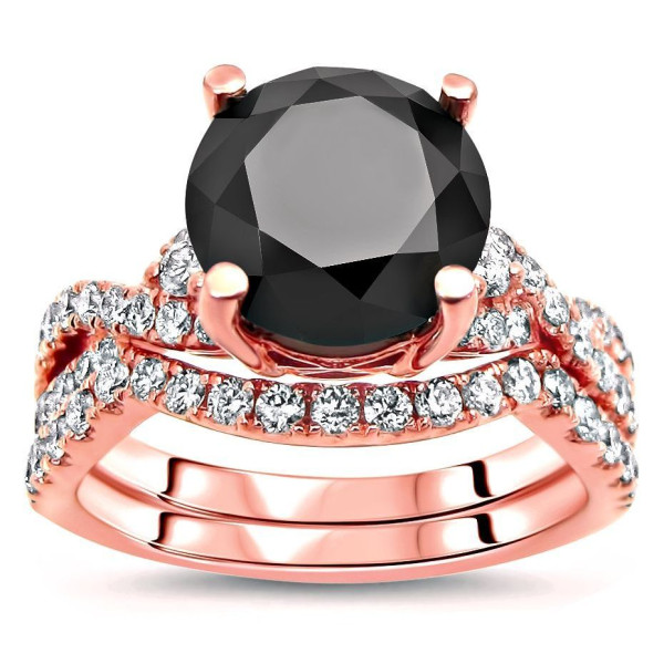 Yaffie Custom Rose Gold Black Round Diamond Bridal Set - 3 3/4ct Total Weight