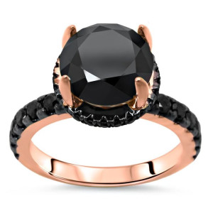 Yaffie handcrafted Rose Gold Engagement Ring stuns with 3ct of Black Round Diamonds.