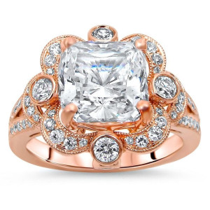 Rose Gold 5/8ct TDW Diamond and Cushion-cut Moissanite Engagement Ring - Custom Made By Yaffie™