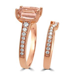 Morganite and Diamond Bridal Set with Gorgeous Emerald-Cut and Rose Gold Finish by Yaffie.