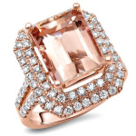 Morganite and Diamond Engagement Ring with Emerald-cut in Rose Gold Finish