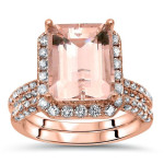 Rose Gold Bridal Set with Morganite and 1 1/5ct TDW Sparkling White Diamonds by Yaffie