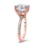 Rose Gold Round Moissanite & Diamond Halo Engagement Ring