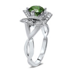 Lotus Flower Engagement Ring with 1 1/6ct TDW Green Diamond, in Yaffie White Gold.