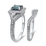 Blue Princess-cut Diamond Bridal Ring Set by Yaffie with 1 1/10ct TDW in White Gold