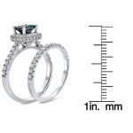 Blue Princess Cut Diamond Engagement Ring Set with 1 1/2 TDW in Yaffie White Gold